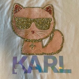Karl Lagerfeld's Cat Choupette White Tshirt Size Large - Sparkle Glitter